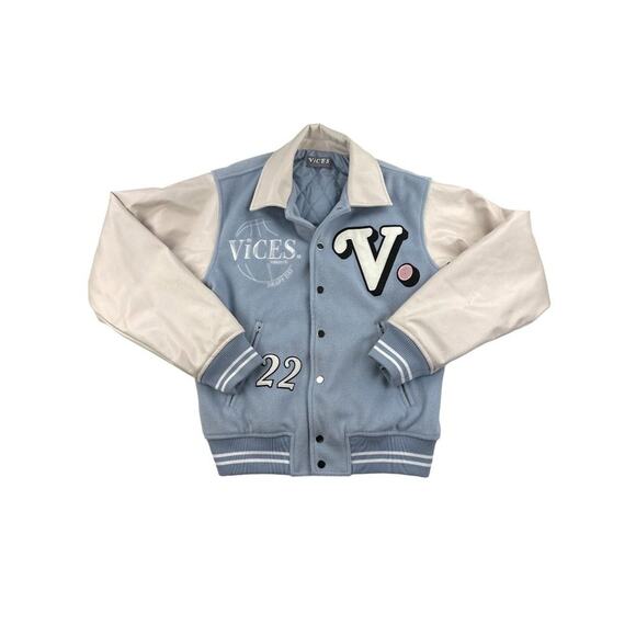 VICES - Hometown Hero Varsity Jacket in Baby Blue and Ivory - Picture 1 of 5